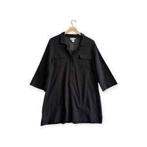 Joan Vass 3/4 sleeve shirt dress, Black, size 3/L